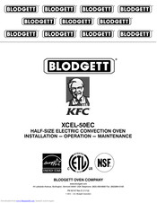 Blodgett XCEL-50EC Installation, Operation And Maintanance Manual