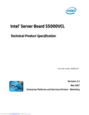 Intel S5000VCL - Server Board Motherboard Technical Product Specification