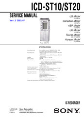 Sony ICD-ST10 - Icd Recorder Service Manual