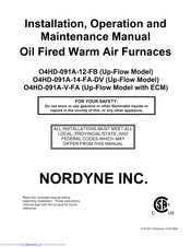 Nordyne O4HD-091A-V-FA Installation, Operation And Maintenance Manual