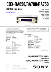 Sony CDX-RA700 - Motorized Synchro-flip Detachable Face Service Manual