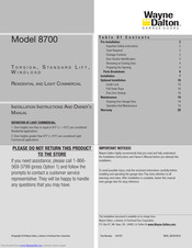 Wayne-Dalton 8700 Installation Instruction And Owenrs Manual