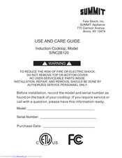 Summit SINC2B120 Use And Care Manual