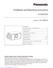 Panasonic FV-15NLFS1 Installation And Operating Instructions Manual