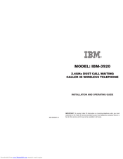 IBM IBM-3920 Installation And Operating Manual