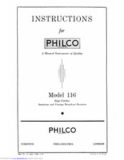 Philco 116 Instructions Manual