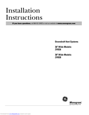 Monogram ZVB36 Installation Instructions Manual
