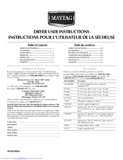Maytag MGDC700VJ - Centennial 7.4 cu. Ft. Gas Dryer User Instructions