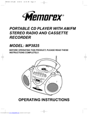 Memorex MP3825 Operating Instructions Manual