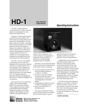 Meyer Sound HIGH DEFINITION AUDIO MONITOR HD-1 Operating Instructions