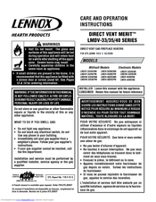 Lennox Hearth Products Millivolt LMDV-40 Series Care And Operation Instructions Manual