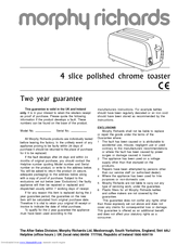 Morphy Richards 4 slice polished chrome toaster Instructions