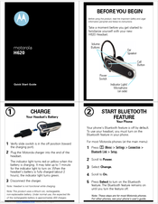 Motorola H620 - Headset - Over-the-ear Quick Start Manual