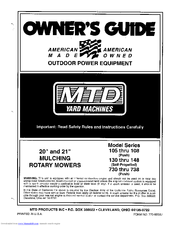 MTD 105 thru 108 Series, 130 thru 148 Series, 730 thru 738 Series Owner's Manual