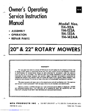 MTD 114-142AA Owner's Operating Service Instruction Manual