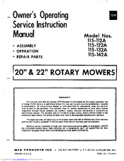 MTD 115-122A Owner's Operating Service Instruction Manual