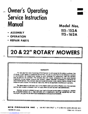 MTD 115-162A Owner's Operating Service Instruction Manual