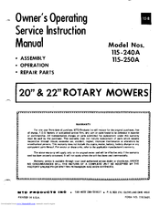 MTD 115-240A Owner's Operating Service Instruction Manual
