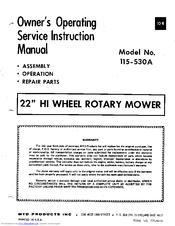 MTD 115-530A Owner's Operating Service Instruction Manual