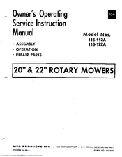 MTD 116-112A Owner's Operating Service Instruction Manual