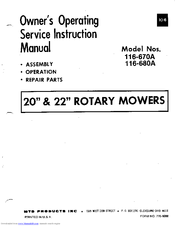 MTD 116-670A Owner's Operating Service Instruction Manual