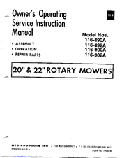 MTD 116-892A Owner's Operating Service Instruction Manual