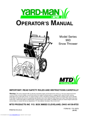 MTD Yard-Man 993 Series Operator's Manual