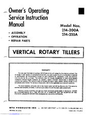 MTD 214-255A Owner's Operating Service Instruction Manual