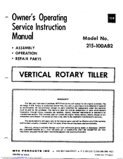 MTD 215-100AB2 Owner's Operating Service Instruction Manual