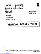 MTD 216-100A Owner's Operating Service Instruction Manual