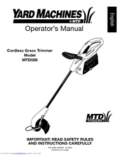 MTD YARD MACHINES MTD599 Operator's Manual