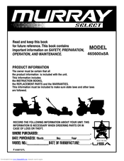 Murray 465600x8A Operating, Maintenance And Safety Instructions