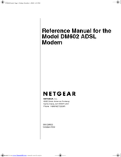 NETGEAR DM602 - ADSL-Modem - 8 Mbps DSL Modem Reference Manual