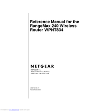 NETGEAR RangeMax 240 WPNT834 Reference Manual