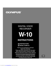 Olympus W-10 - 16 MB Digital Voice Recorder Instructions Manual