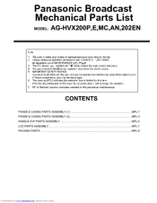 Panasonic AG-HVX200MC Parts List