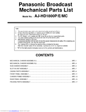 Panasonic DVCPRO HD AJ-HD1800E Parts List