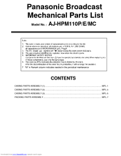 Panasonic AJHPM110E - MEMORY CARD PORTABLE RECORDER/PLAYER Parts List