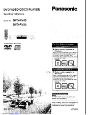 Panasonic DVD-RV20 Operating Instructions Manual