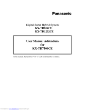Panasonic KX-TD7500CE User Manual Addendum