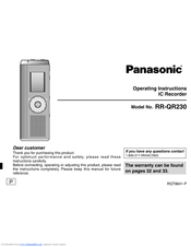 Panasonic RR-QR230 - Digital Voice Recorder Operating Instructions Manual
