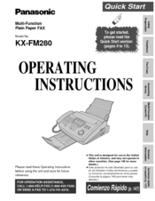 Panasonic KX-FM280 Operating Instructions Manual