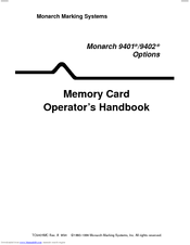 Monarch Memory Card Monarch 9401 Operator's Handbook Manual