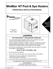 Pentair Pool Products MiniMax NT 200 Operation & Installation Manual