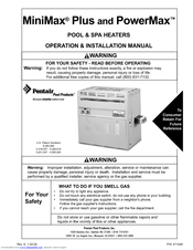 Pentair Pool Products PowerMax MiniMax Plus HP Series Operation & Installation Manual