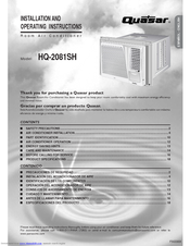 Quasar HQ-2081SH Installation And Operating Instructions Manual