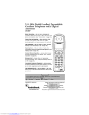 Radio Shack 5.8 GHz Multi-Handset Expandable Cordless Telephone with Digital Answerer Owner's Manual