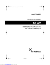 Radio Shack ET-929 Owner's Manual