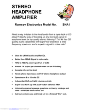 Ramsey Electronics SHA1 Assembly And Instruction Manual