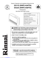 Rinnai ENERGYSAVER EX17C Operation And Installation Manual